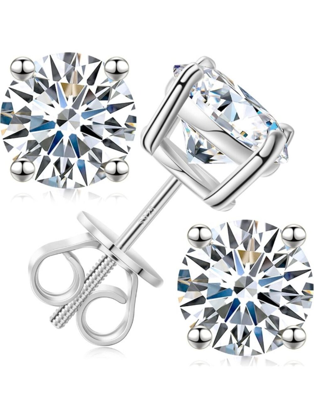 Lab Created Moissanite Stud Earrings 3-10mm 0.2ct-8.0ct in Gold & Silver